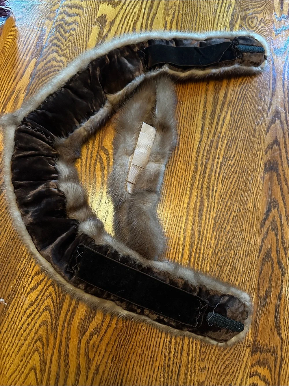 Vintage Mid Century Genuine Mink Fur Scarf and Hair accessory Set. Brown